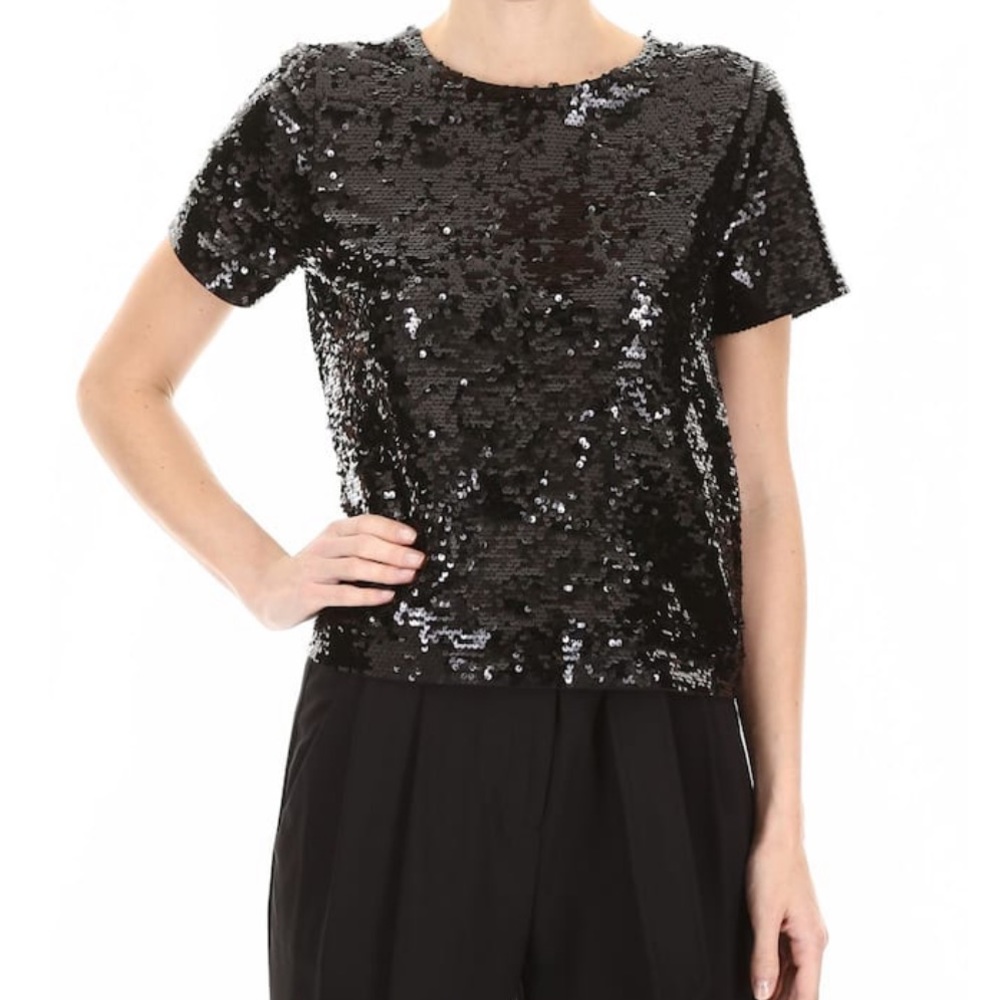 Michael Kors Cropped Sequin Short Sleeve Shirt XS